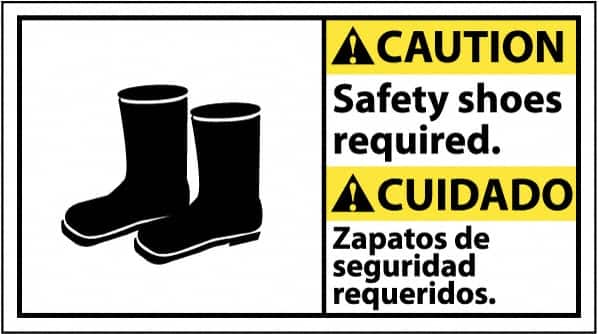 NMC - "Caution - Safety Shoes Required", 10" Long x 18" Wide, Pressure-Sensitive Vinyl Safety Sign - Rectangle, 0.004" Thick, Use for Accident Prevention - Americas Industrial Supply