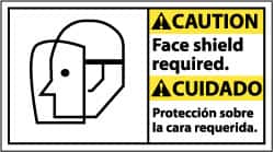 NMC - "Caution - Face Shield Required", 10" Long x 18" Wide, Pressure-Sensitive Vinyl Safety Sign - Rectangle, 0.004" Thick, Use for Accident Prevention - Americas Industrial Supply