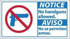 NMC - "Notice - No Handguns Allowed", 10" Long x 18" Wide, Pressure-Sensitive Vinyl Safety Sign - Rectangle, 0.004" Thick, Use for Security & Admittance - Americas Industrial Supply