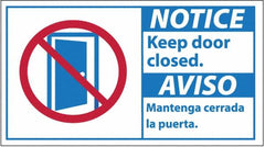 NMC - "Notice - Keep Door Closed", 10" Long x 18" Wide, Pressure-Sensitive Vinyl Safety Sign - Rectangle, 0.004" Thick, Use for Security & Admittance - Americas Industrial Supply