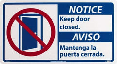NMC - "Notice - Keep Door Closed", 10" Long x 18" Wide, Rigid Plastic Safety Sign - Rectangle, 0.05" Thick, Use for Security & Admittance - Americas Industrial Supply