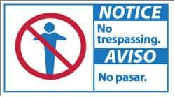 NMC - "Notice - No Trespassing", 10" Long x 18" Wide, Pressure-Sensitive Vinyl Safety Sign - Rectangle, 0.004" Thick, Use for Security & Admittance - Americas Industrial Supply