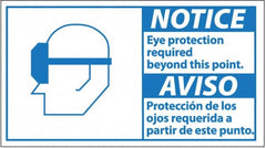 NMC - "Notice - Eye Protection Required Beyond This Point", 10" Long x 18" Wide, Pressure-Sensitive Vinyl Safety Sign - Rectangle, 0.004" Thick, Use for Accident Prevention - Americas Industrial Supply