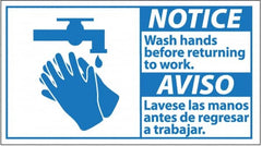 NMC - "Notice - Wash Hands Before Returning to Work", 10" Long x 18" Wide, Pressure-Sensitive Vinyl Safety Sign - Rectangle, 0.004" Thick, Use for Restroom, Janitorial & Housekeeping - Americas Industrial Supply