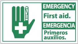 NMC - "Emergency - First Aid", 10" Long x 18" Wide, Pressure-Sensitive Vinyl Safety Sign - Rectangle, 0.004" Thick, Use for First Aid - Americas Industrial Supply