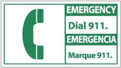 NMC - "Emergency - Dial 911", 10" Long x 18" Wide, Rigid Plastic Safety Sign - Rectangle, 0.05" Thick, Use for First Aid - Americas Industrial Supply
