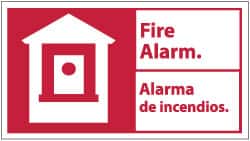 NMC - Fire Alarm, Rigid Plastic Fire Sign - 18" Wide x 10" High, English/Spanish - Americas Industrial Supply