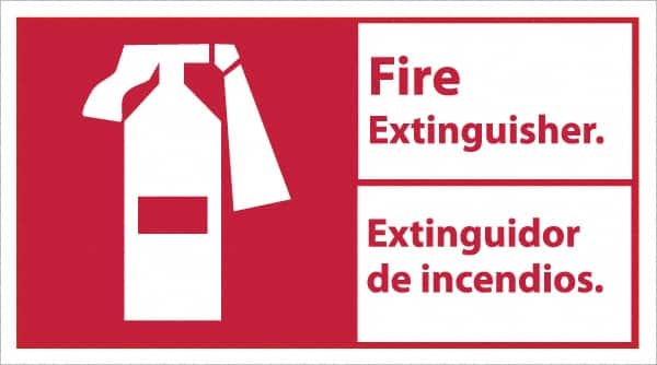 NMC - Fire Extinguisher, Pressure Sensitive Vinyl Fire Sign - 18" Wide x 10" High, English/Spanish - Americas Industrial Supply