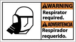 NMC - "Warning - Respirator Required", 10" Long x 18" Wide, Rigid Plastic Safety Sign - Rectangle, 0.05" Thick, Use for Accident Prevention - Americas Industrial Supply