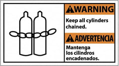 NMC - "Warning - Keep All Cylinders Chained", 10" Long x 18" Wide, Pressure-Sensitive Vinyl Safety Sign - Rectangle, 0.004" Thick, Use for Accident Prevention - Americas Industrial Supply
