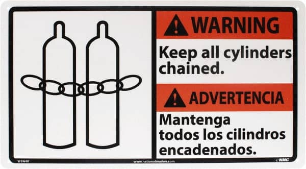 NMC - "Warning - Keep All Cylinders Chained", 10" Long x 18" Wide, Rigid Plastic Safety Sign - Rectangle, 0.05" Thick, Use for Accident Prevention - Americas Industrial Supply