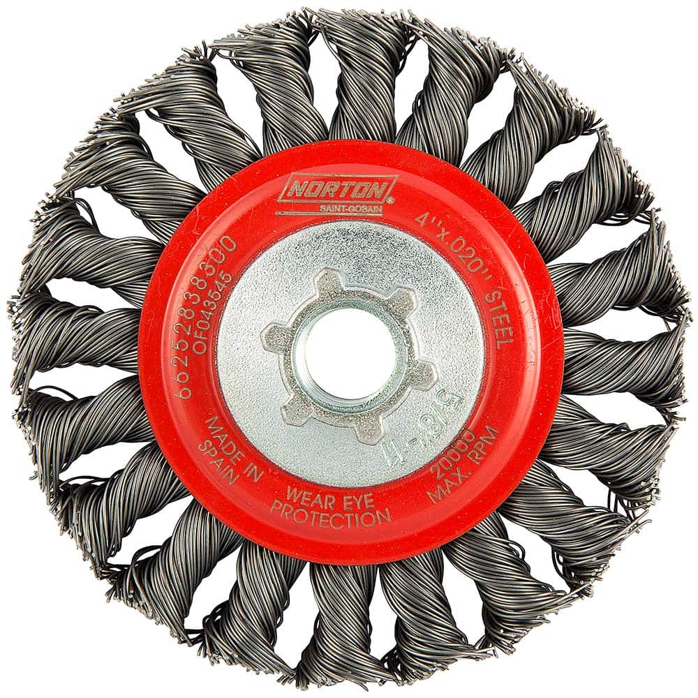 Norton - 4" OD, 5/8-11 Arbor Hole, Knotted Carbon Wheel Brush - Americas Industrial Supply