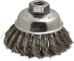 Anderson - 3-1/2" Diam, 5/8-11 Threaded Arbor, Steel Fill Cup Brush - 0.014 Wire Diam, 1-1/4" Trim Length, 9,000 Max RPM - Americas Industrial Supply