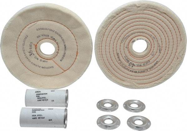 Dico - 6" Diam Cushion Sewn, Spiral Sewn Buffing Wheel Set - 1/2 - 1" Arbor Hole, Emery - Americas Industrial Supply