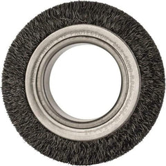 Anderson - 4-1/4" OD, 2" Arbor Hole, Crimped Steel Wheel Brush - 1-1/2" Face Width, 5/8" Trim Length, 0.0118" Filament Diam, 6,000 RPM - Americas Industrial Supply