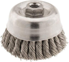 Anderson - 4" Diam, 5/8-11 Threaded Arbor, Stainless Steel Fill Cup Brush - 0.02 Wire Diam, 1-1/4" Trim Length, 9,000 Max RPM - Americas Industrial Supply