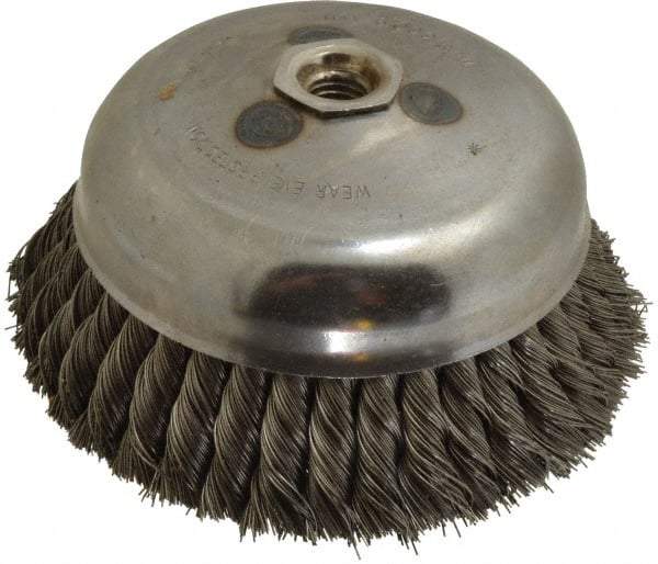 Anderson - 6" Diam, 5/8-11 Threaded Arbor, Steel Fill Cup Brush - 0.02 Wire Diam, 1-3/8" Trim Length, 6,000 Max RPM - Americas Industrial Supply