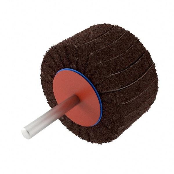 Superior Abrasives - 2" Diam x 1" Face Width, Fine Aluminum Oxide Nonwoven & Coated Mounted Flap Wheel - 1/4" Shank Mount, 120 Grit, Interleaf, 12,000 Max RPM - Americas Industrial Supply
