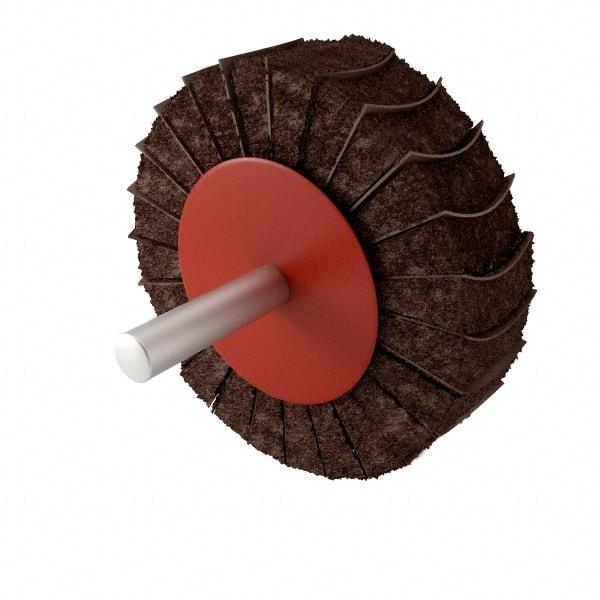 Superior Abrasives - 3" Diam x 1" Face Width, Very Fine Aluminum Oxide Nonwoven & Coated Mounted Flap Wheel - 1/4" Shank Mount, 180 Grit, Interleaf, 8,000 Max RPM - Americas Industrial Supply