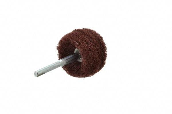 Superior Abrasives - 2" Diam x 1" Face Width, Medium Aluminum Oxide Nonwoven Mounted Flap Wheel - 1/4" Shank Mount, Interleaf, 12,000 Max RPM - Americas Industrial Supply
