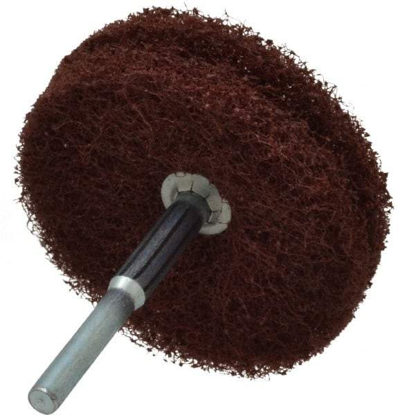 Superior Abrasives - 3" Diam x 1/2" Face Width, Medium Aluminum Oxide Nonwoven Mounted Flap Wheel - 1/4" Shank Mount, 8,000 Max RPM - Americas Industrial Supply