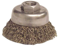 Anderson - 6" Diam, 5/8-11 Threaded Arbor, Steel Fill Cup Brush - 0.014 Wire Diam, 1-1/2" Trim Length, 6,000 Max RPM - Americas Industrial Supply