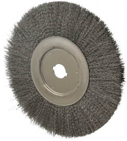 Anderson - 12" OD, 1-1/4" Arbor Hole, Crimped Steel Wheel Brush - 1/2" Face Width, 3" Trim Length, 0.0118" Filament Diam, 3,000 RPM - Americas Industrial Supply