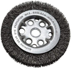 Anderson - 4-1/4" OD, 5/8" Arbor Hole, Crimped Steel Wheel Brush - 3/4" Face Width, 5/8" Trim Length, 0.014" Filament Diam, 6,000 RPM - Americas Industrial Supply