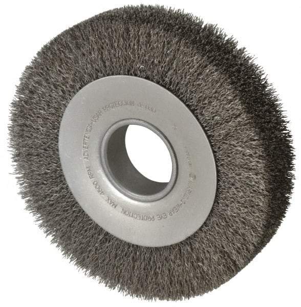 Anderson - 8" OD, 2" Arbor Hole, Crimped Steel Wheel Brush - 1-5/8" Face Width, 1-1/2" Trim Length, 0.014" Filament Diam, 4,500 RPM - Americas Industrial Supply