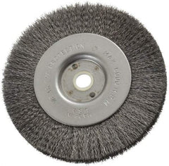 Anderson - 4" OD, 1/2" Arbor Hole, Crimped Steel Wheel Brush - 11/32" Face Width, 13/16" Trim Length, 0.006" Filament Diam, 6,000 RPM - Americas Industrial Supply