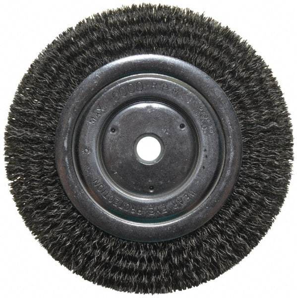 Anderson - 6" OD, 5/8" Arbor Hole, Crimped Steel Wheel Brush - 1/2" Face Width, 1-1/16" Trim Length, 0.014" Filament Diam, 6,000 RPM - Americas Industrial Supply