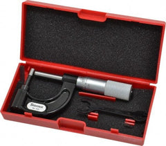 Starrett - 1 Inch Measurement Range, 0.001 Inch Graduation, Post Anvil, Plain Thimble, Mechanical Anvil, Tube Micrometer - 39/64 Inch Head Diameter, Satin Chrome Finish, Carbide, Includes Case - Americas Industrial Supply