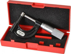 Starrett - 1 Inch Measurement Range, 0.001 Inch Graduation, Post Anvil, Plain Thimble, Mechanical Anvil, Tube Micrometer - 39/64 Inch Head Diameter, Satin Chrome Finish, Carbide, Includes Case - Americas Industrial Supply