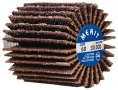 Merit Abrasives - 1" Diam x 1" Face Width, Medium Ceramic Alumina Coated Mounted Flap Wheel - 1/4-20 Threaded Mount, 60 Grit, Cloth Backing, 30,000 Max RPM - Americas Industrial Supply