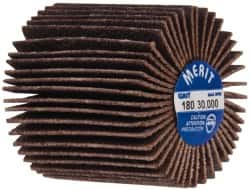 Merit Abrasives - 1" Diam x 1" Face Width, Very Fine Ceramic Alumina Coated Mounted Flap Wheel - 1/4-20 Threaded Mount, 180 Grit, Cloth Backing, 30,000 Max RPM - Americas Industrial Supply