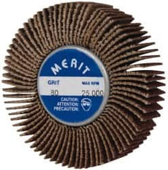 Merit Abrasives - 2" Diam x 1/2" Face Width, Medium Ceramic Alumina Coated Mounted Flap Wheel - 1/4-20 Threaded Mount, 80 Grit, Cloth Backing, 25,000 Max RPM - Americas Industrial Supply