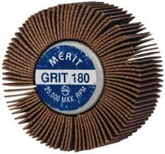 Merit Abrasives - 2" Diam x 1" Face Width, Very Fine Ceramic Alumina Coated Mounted Flap Wheel - 1/4-20 Threaded Mount, 180 Grit, Cloth Backing, 25,000 Max RPM - Americas Industrial Supply