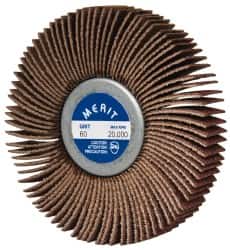 Merit Abrasives - 3" Diam x 1/2" Face Width, Fine Ceramic Alumina Coated Mounted Flap Wheel - 1/4-20 Threaded Mount, 120 Grit, Cloth Backing, 20,000 Max RPM - Americas Industrial Supply