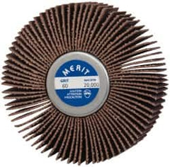 Merit Abrasives - 3" Diam x 1" Face Width, Medium Ceramic Alumina Coated Mounted Flap Wheel - 1/4-20 Threaded Mount, 60 Grit, Cloth Backing, 20,000 Max RPM - Americas Industrial Supply