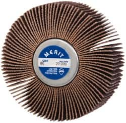 Merit Abrasives - 3" Diam x 1" Face Width, Medium Ceramic Alumina Coated Mounted Flap Wheel - 1/4-20 Threaded Mount, 80 Grit, Cloth Backing, 20,000 Max RPM - Americas Industrial Supply