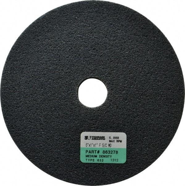 Standard Abrasives - 6" Diam, 1" Face Width, 1" Center Hole, Fine Grade, Silicon Carbide Deburring Wheel - Unitized, Soft/Medium Density 6 Grade, 5,000 RPM - Americas Industrial Supply