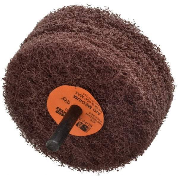 Standard Abrasives - 3" Diam, Medium Mounted Scrubber Buffing Wheel - 3 Ply, Medium Grade, 1/4" Shank Diam, 8,000 RPM - Americas Industrial Supply