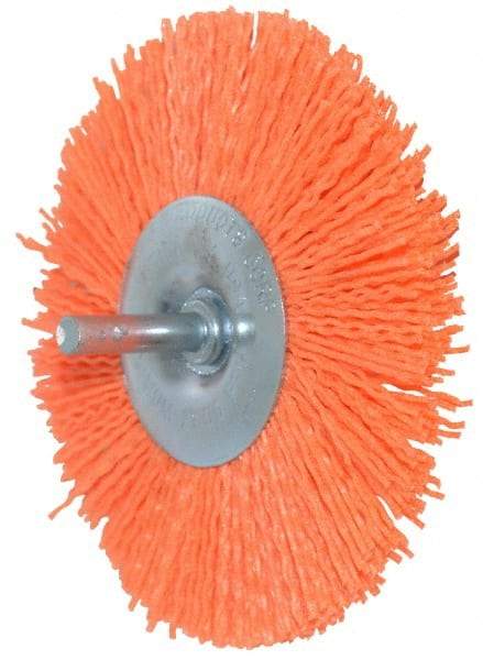 Dico - 4" OD, 1/4" Shank Diam, Crimped Nylon Wheel Brush - 3/8" Face Width - Americas Industrial Supply