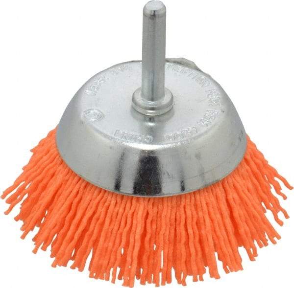 Dico - 2-1/2" Diam, 1/4" Shank Diam, Nylon Fill Cup Brush - Aluminum Oxide Abrasive Material, 0.04 Wire Diam - Americas Industrial Supply