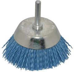 Dico - 2-1/2" Diam, 1/4" Shank Diam, Nylon Fill Cup Brush - Aluminum Oxide Abrasive Material, 0.03 Wire Diam - Americas Industrial Supply