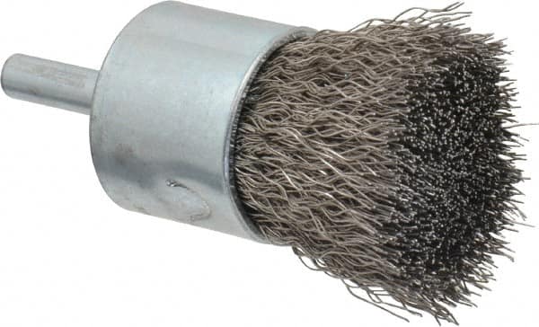 Anderson - 1" Brush Diam, Crimped, End Brush - 1/4" Diam Shank, 22,000 Max RPM - Americas Industrial Supply