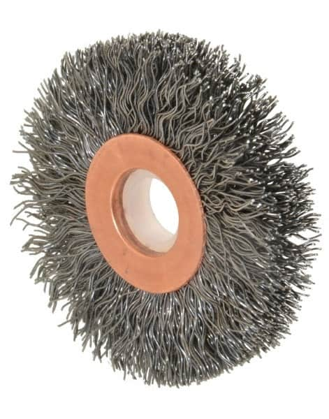 Anderson - 2" OD, 1/2" Arbor Hole, Crimped Steel Wheel Brush - 1/4" Face Width, 1/2" Trim Length, 0.0118" Filament Diam, 20,000 RPM - Americas Industrial Supply