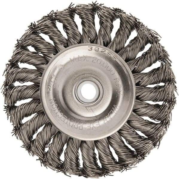 Anderson - 4" OD, 1/2" Arbor Hole, Knotted Stainless Steel Wheel Brush - 1/2" Face Width, 1" Trim Length, 0.02" Filament Diam, 20,000 RPM - Americas Industrial Supply