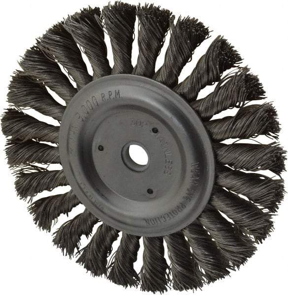 Anderson - 6" OD, 1/2" Arbor Hole, Knotted Stainless Steel Wheel Brush - 1/2" Face Width, 1-7/16" Trim Length, 0.016" Filament Diam, 9,000 RPM - Americas Industrial Supply