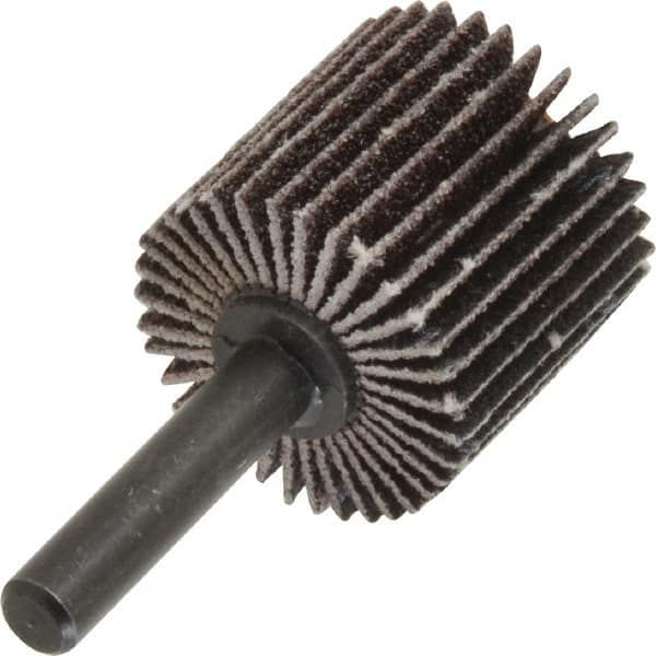 Standard Abrasives - 1" Diam x 1" Face Width, Medium Aluminum Oxide Coated Mounted Flap Wheel - 1/4" Shank Mount, 60 Grit, X Weighted Backing, 30,000 Max RPM - Americas Industrial Supply